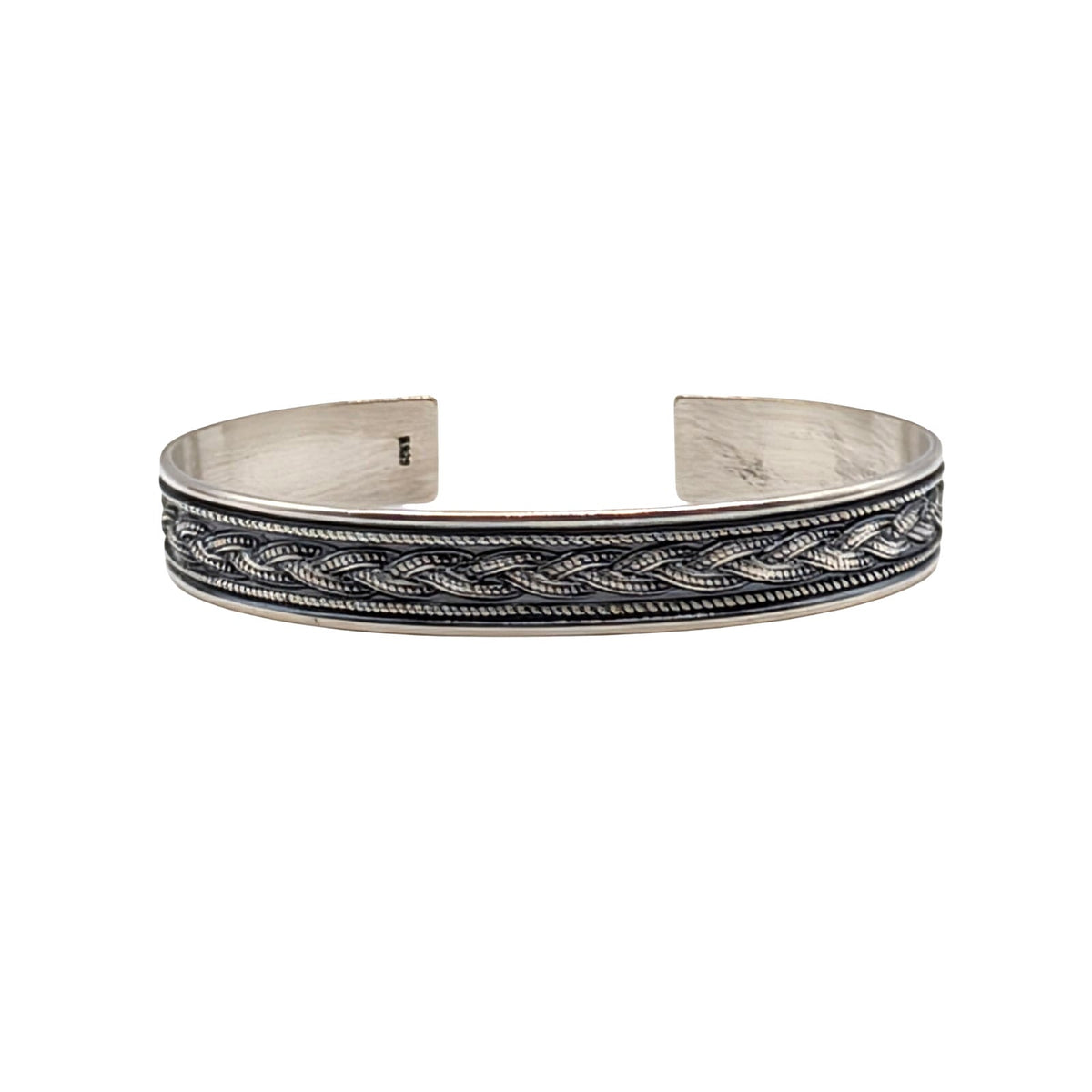 925 Sterling Silver Celtic Braid Texturized Oxidized Cuff Bracelet 18.5g