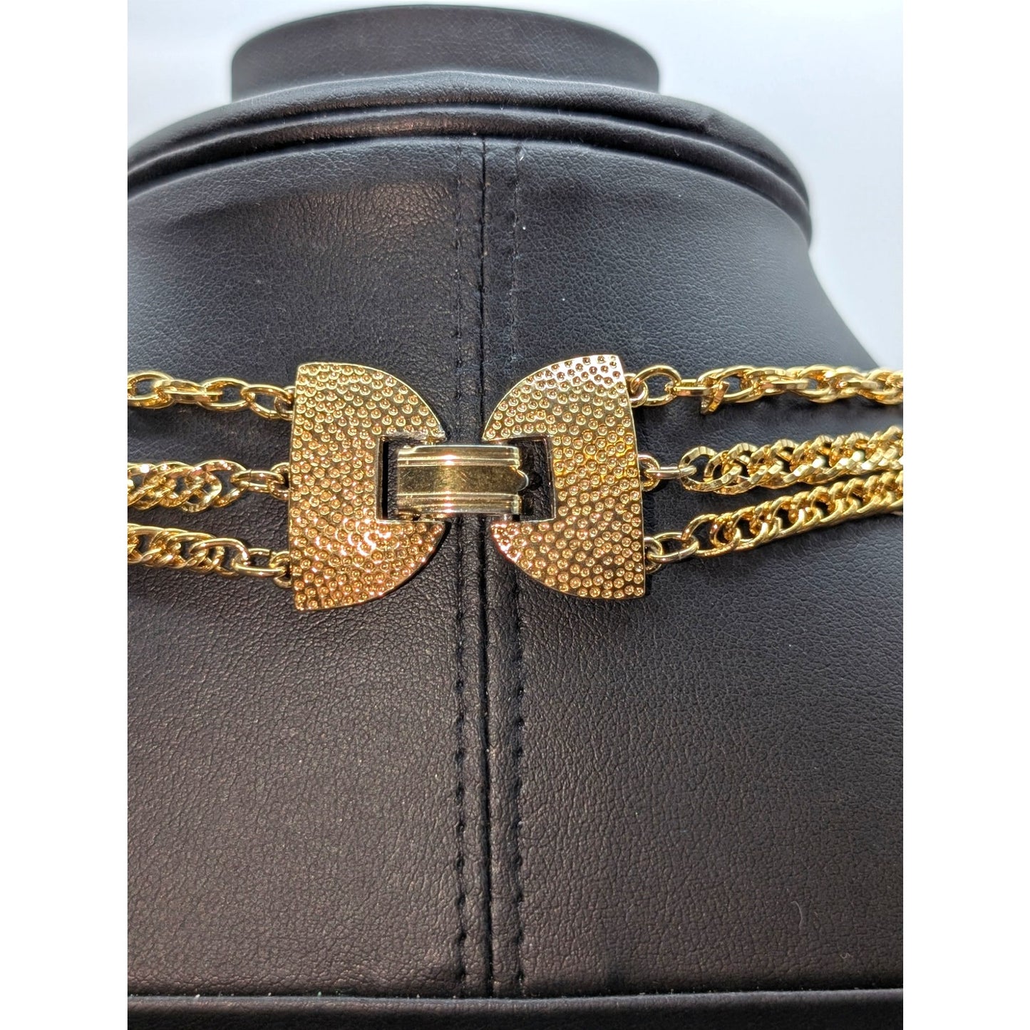 Vintage Gold Tone Triple Strand Layered Chain Pendant 32" Necklace