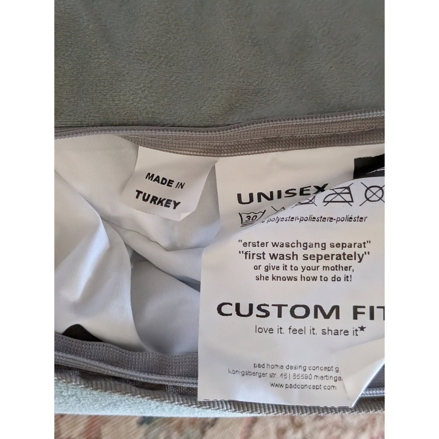 Lt Celadon Gray Trim Chamois Like Cloth Zippered Duck Feather Insert Pillow