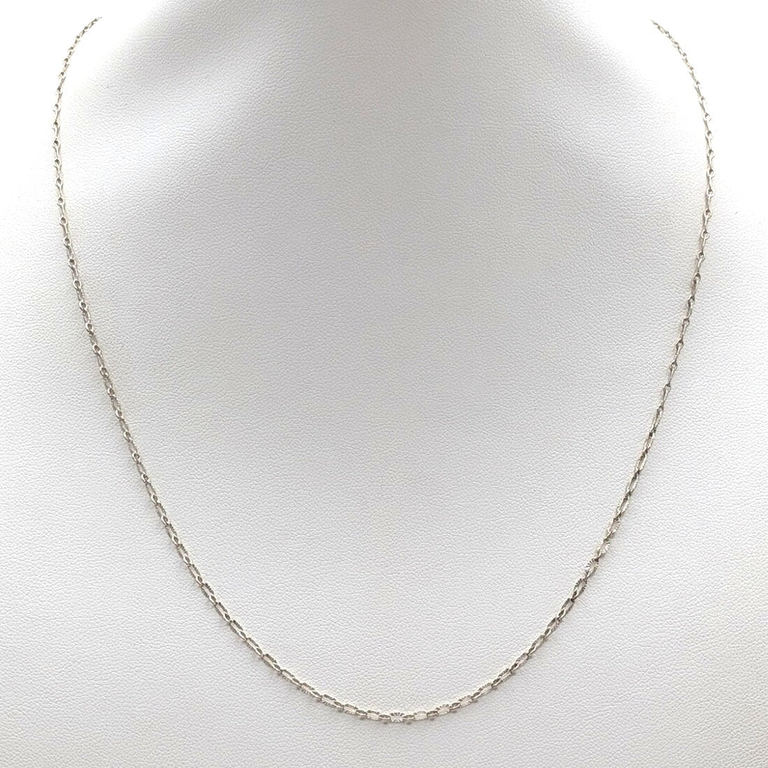 Vtg 925 Sterling Silver Unique Oval Diamond Cut Etched 18.5" Chain Link Necklace