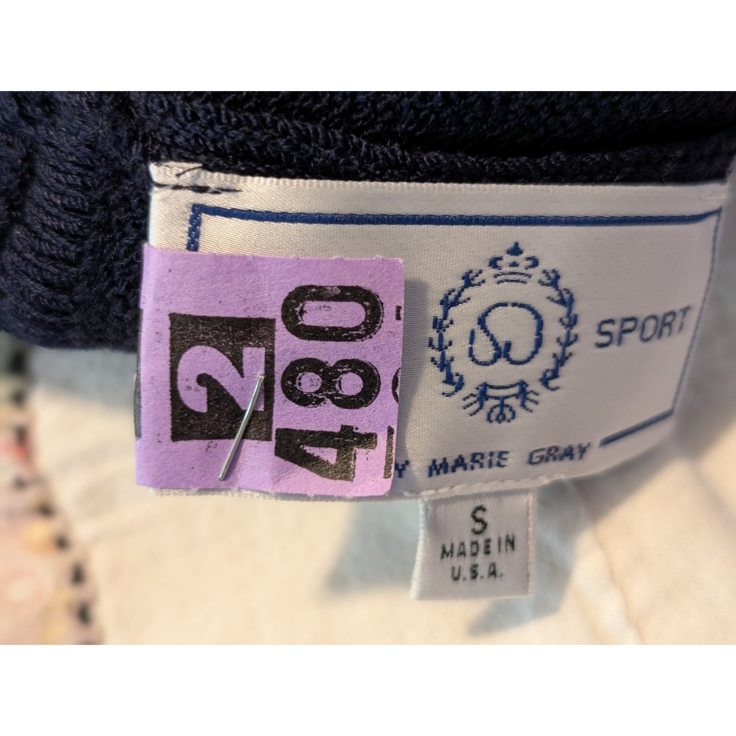 St. John Sportswear Logo By Marie Gray Navy Cream Star Logo Sleeve Sweater Sz S