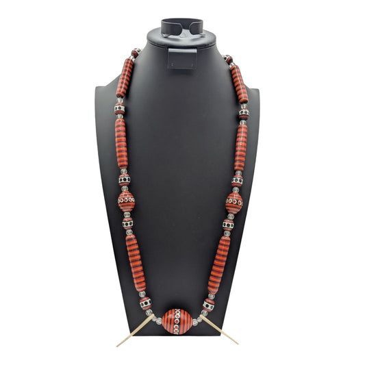 Tribal Painted Wood Bead Over the Head 34" Necklace