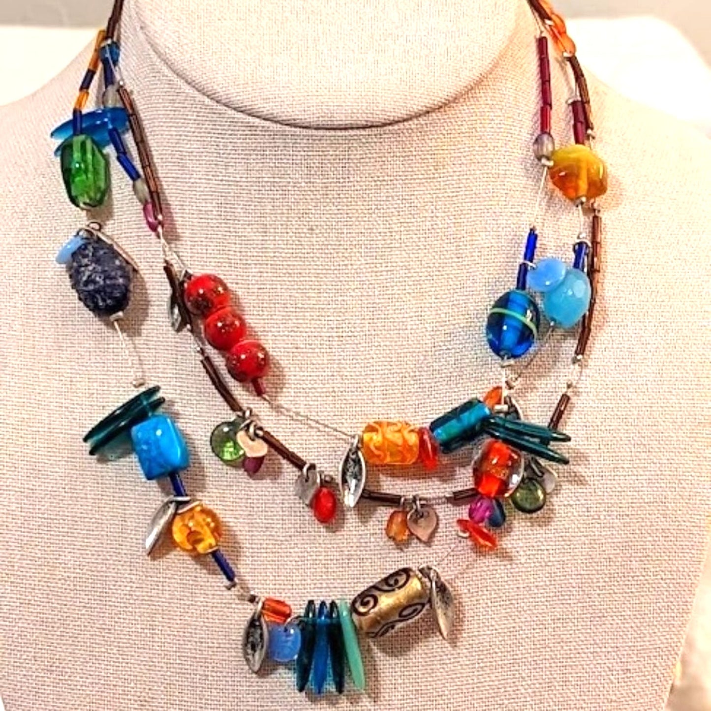 Chico's Three Strand Colorful Glass Bead Necklace