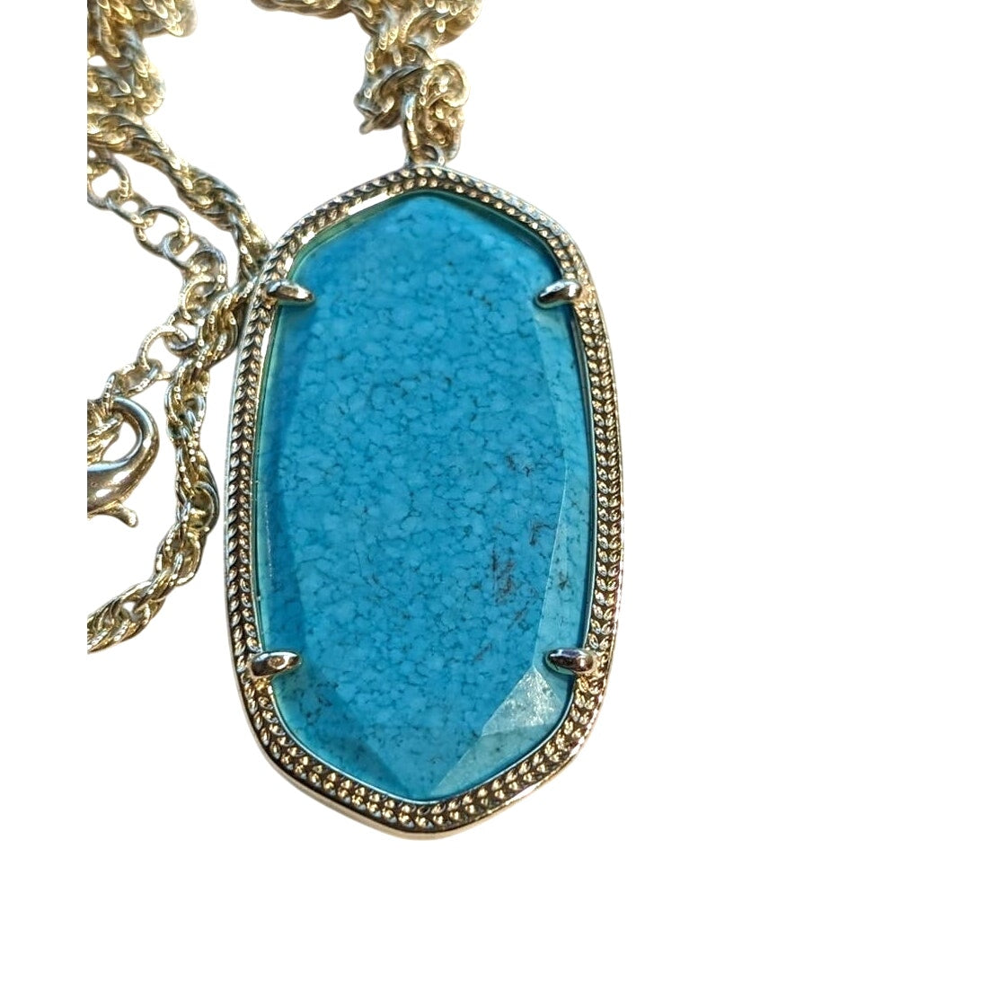 Kendra Scott Turquoise Magnesite Blue Rae Pendant Gold Tone Rare Necklace NWOT