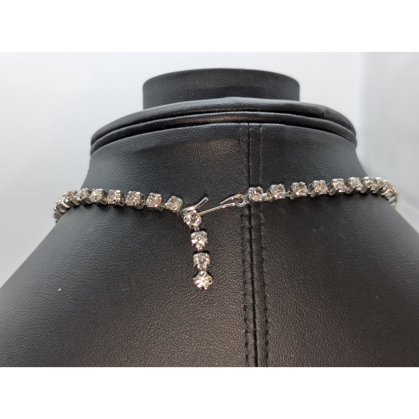 Vintage Red Ruby & Clear Rhinestone Collar Hook 15" Silver Tone Collar Necklace