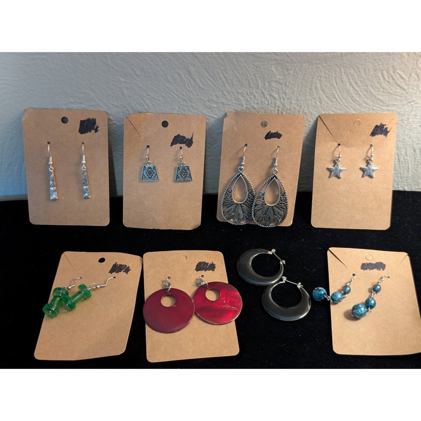 Lot of Eight Pair Silver Tone Dangle/Hoop Earrings