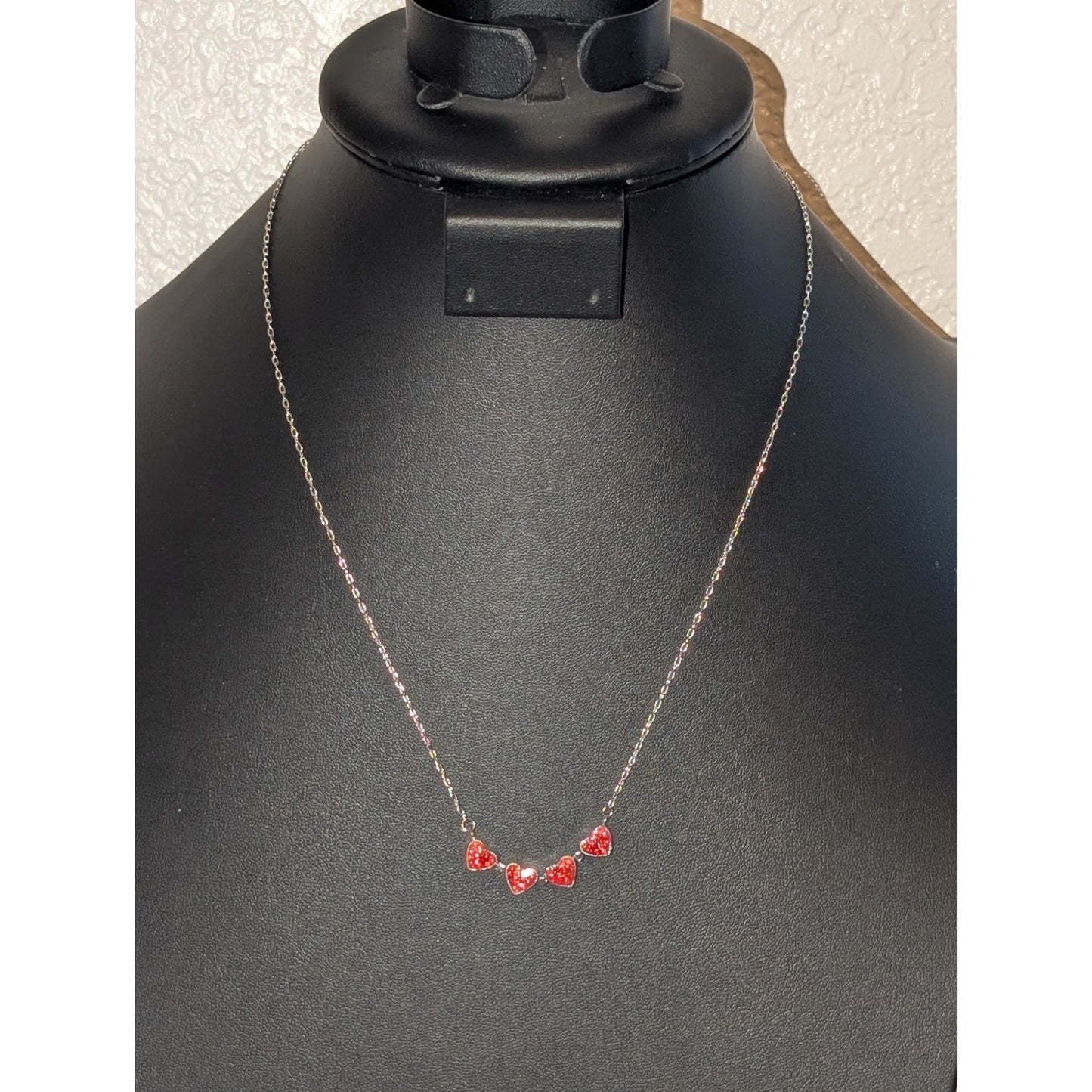 Silver Tone Red or Black Reversible Four Leaf Clover Pendant Necklace