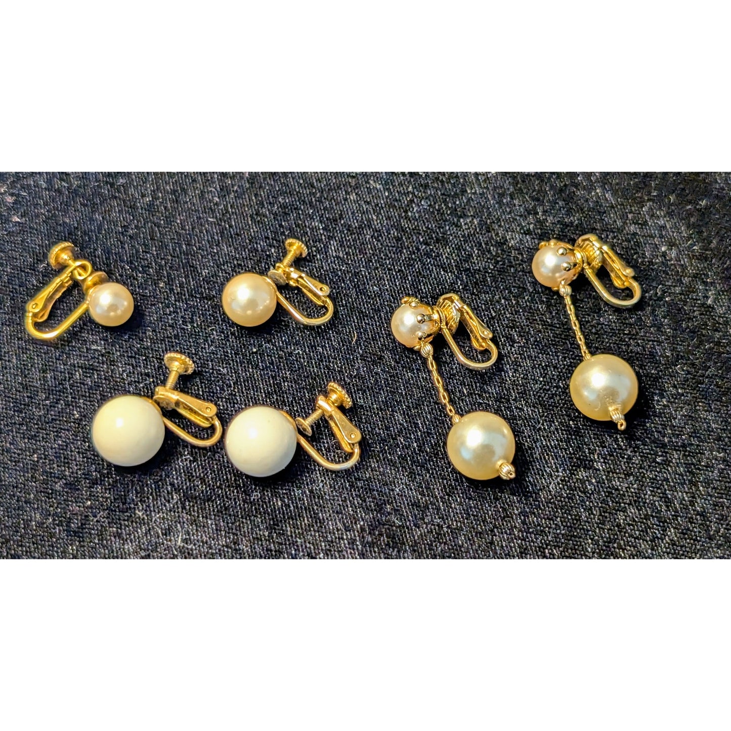 Three Pair Cream Theme Vintage Clip On & Screw On Earrings
