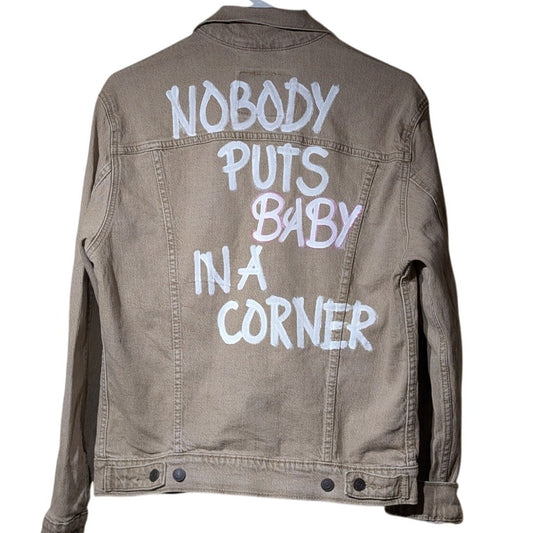 Tan/Lt Brown Levi Strauss Denim Embellished 'Nobody Puts Baby' Jacket Sz S