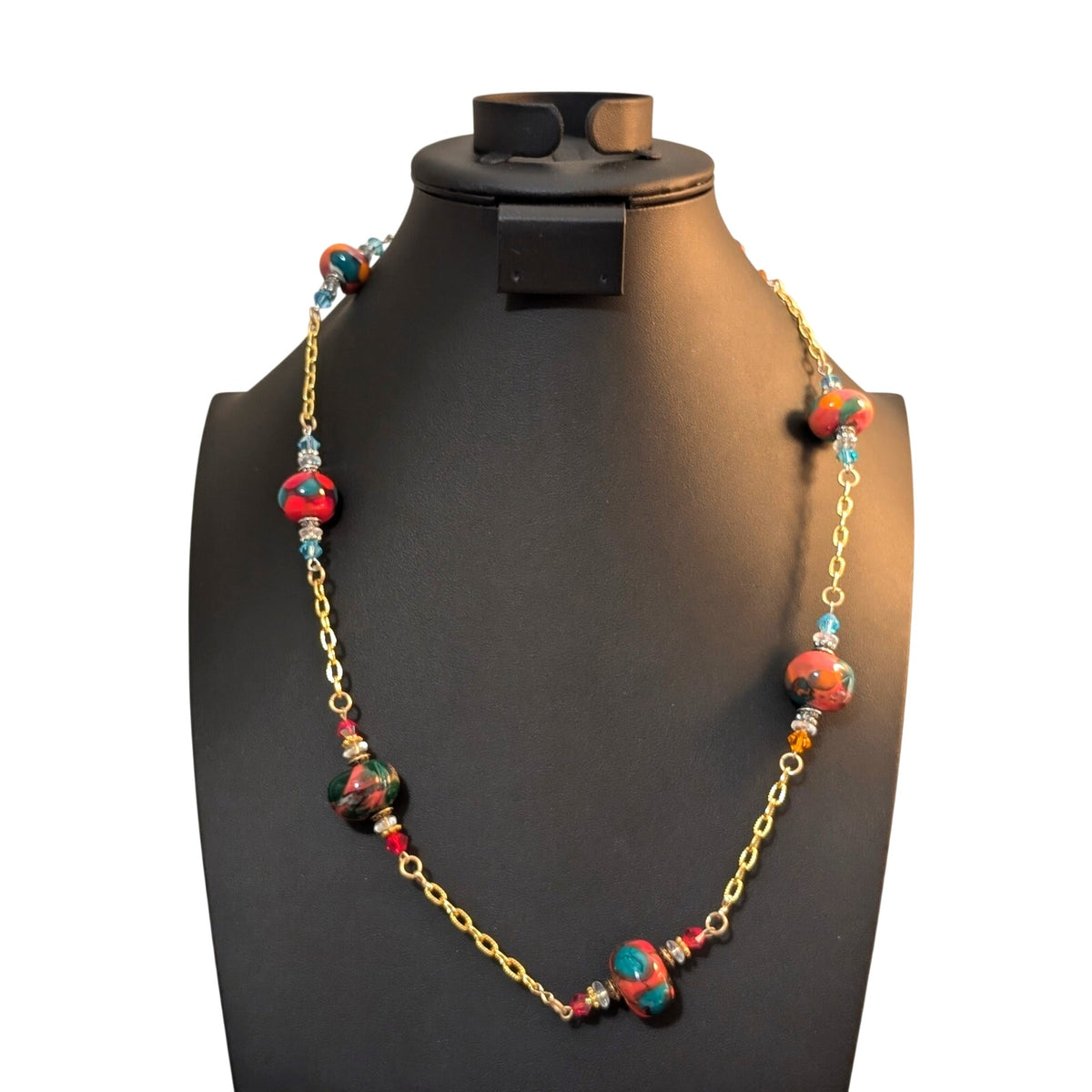 MURANO Glass Crystal Bead Gold Tone Chain Link Toggle Clasp Necklace