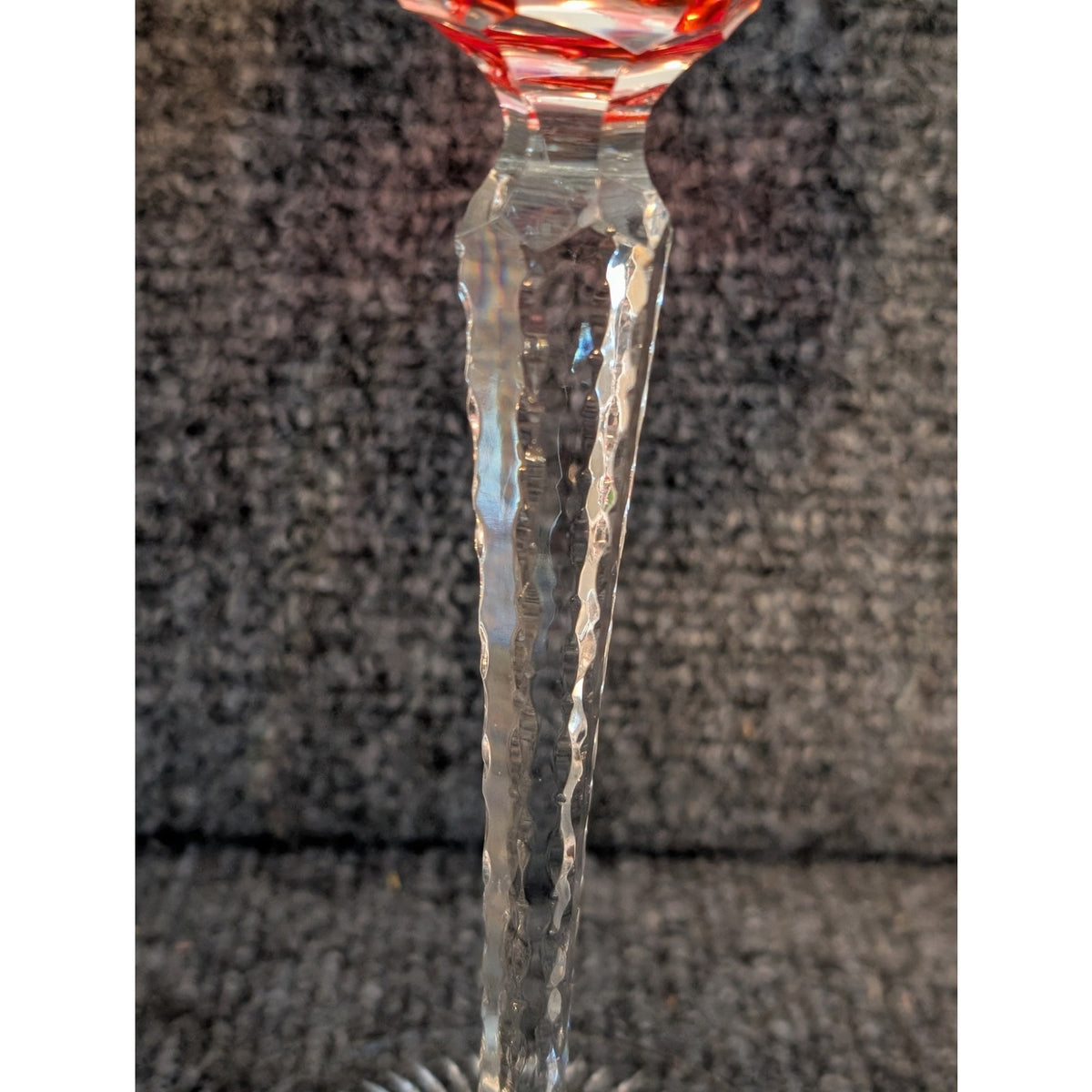 Vtg Two Czech Bohemian Red Cut to Clear Crystal Grapes Design Wine Stem Goblets
