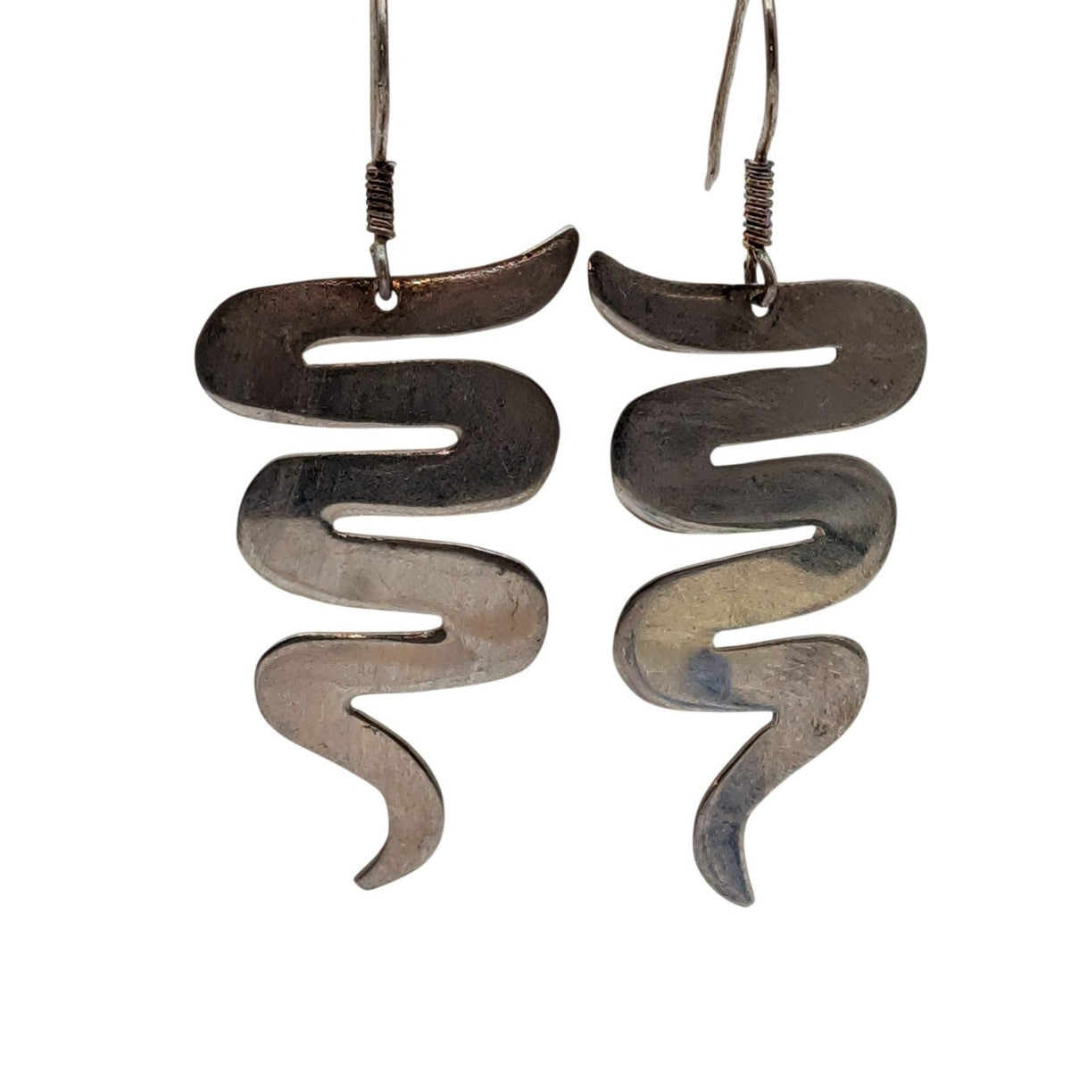 Vintage Artisan Mexico Sterling Modernist Zigzag Sterling Silver Dangle Earrings