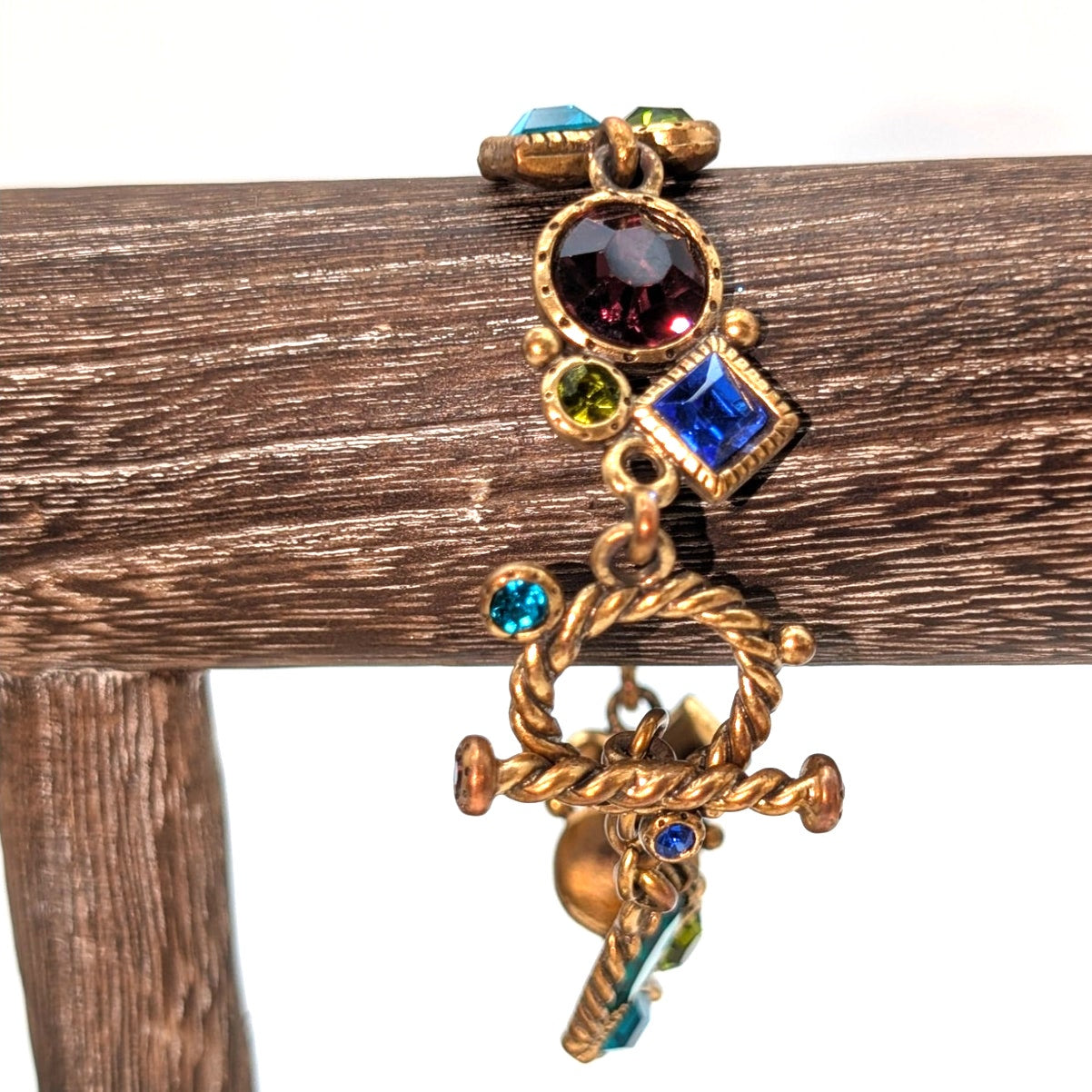 Vintage Multi-Gem Multi-Shape Gold Tone Toggle Clasp 8" Bracelet