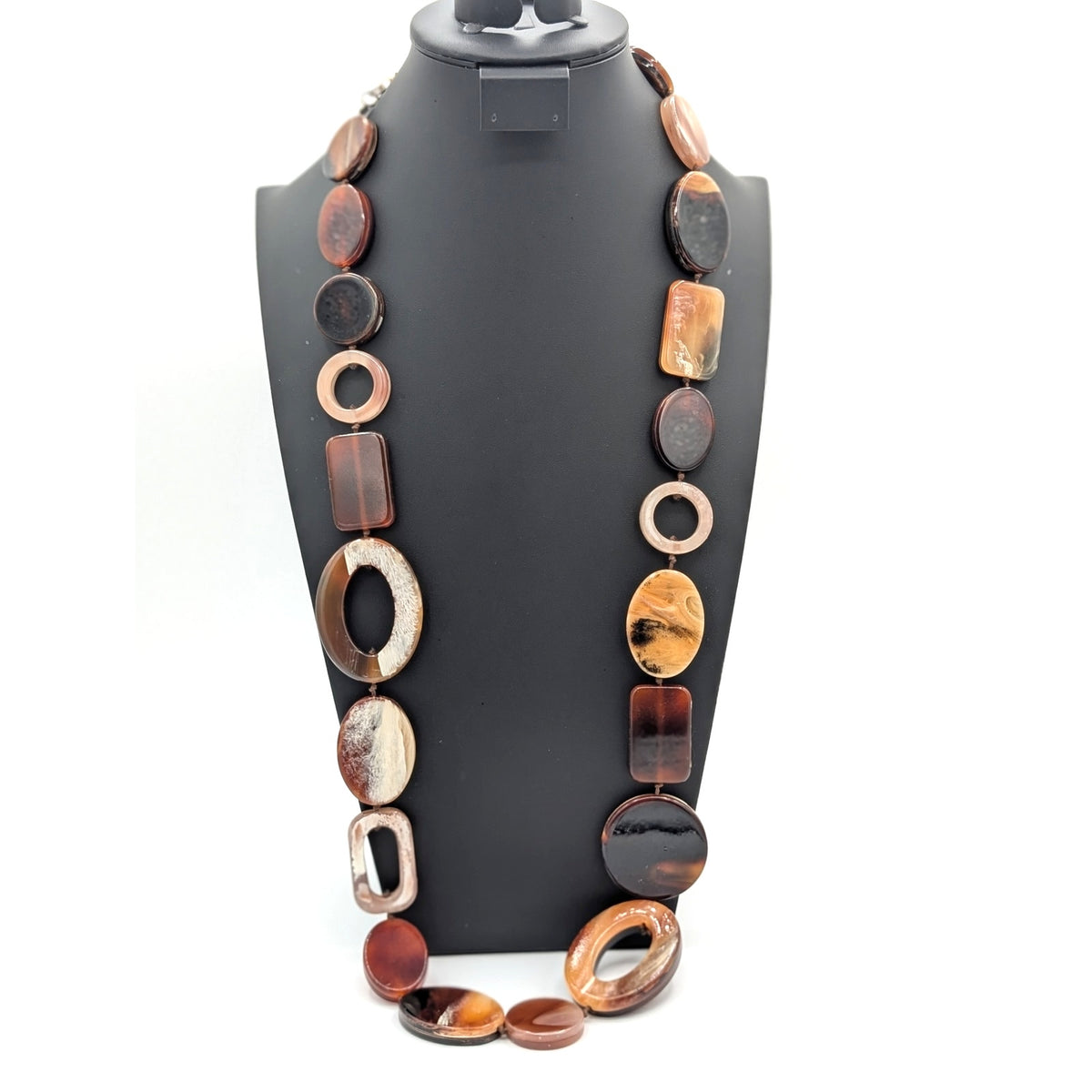 Vintage Chunky Layered Lucite Multi Geometric Hand Knotted Bead  Long Necklace