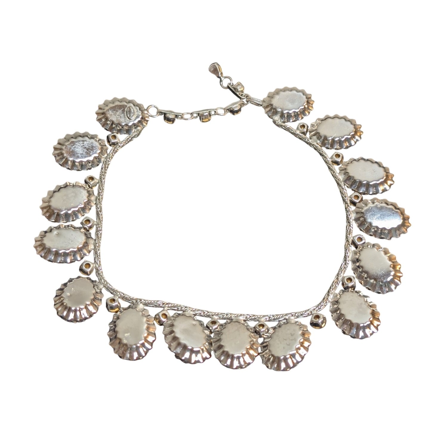 SCHREINER Rare New York Glass Cabochon & Silver Braided Chain Vintage Necklace