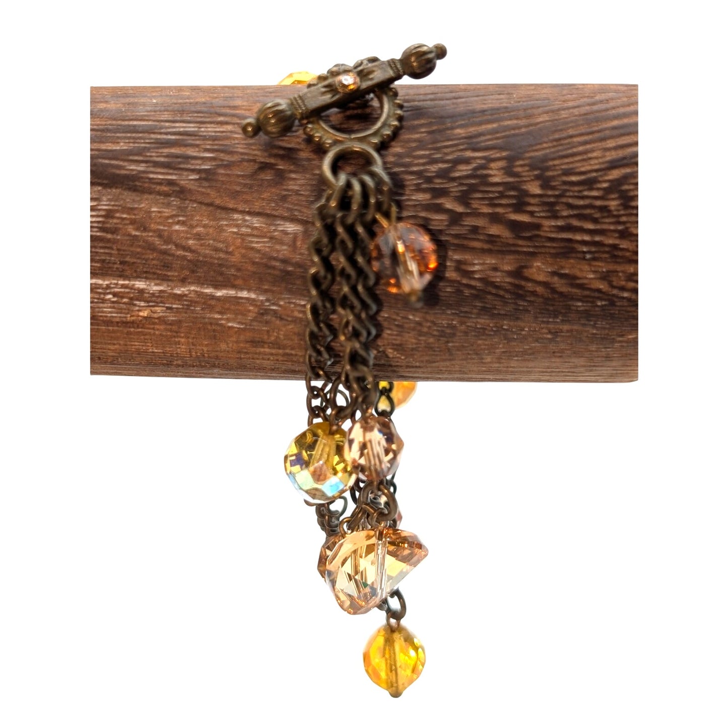 Vintage Signed Sorrelli Brass Genuine Crystal Multi Chain Toggle Clasp Bracelet