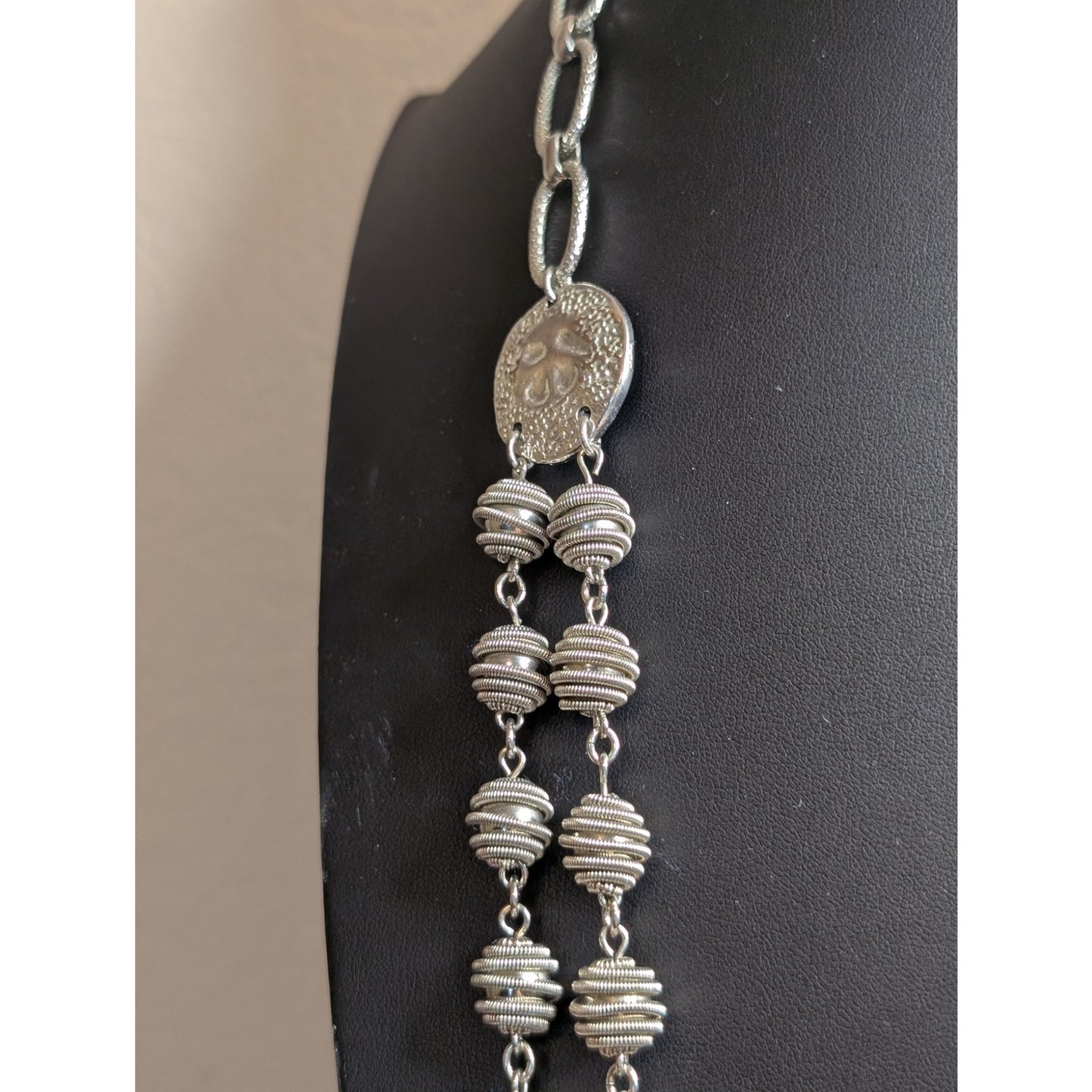 Chico's Designer Signed Chunky Silver Tone Bead Ball 1 to 2 Strand Necklace