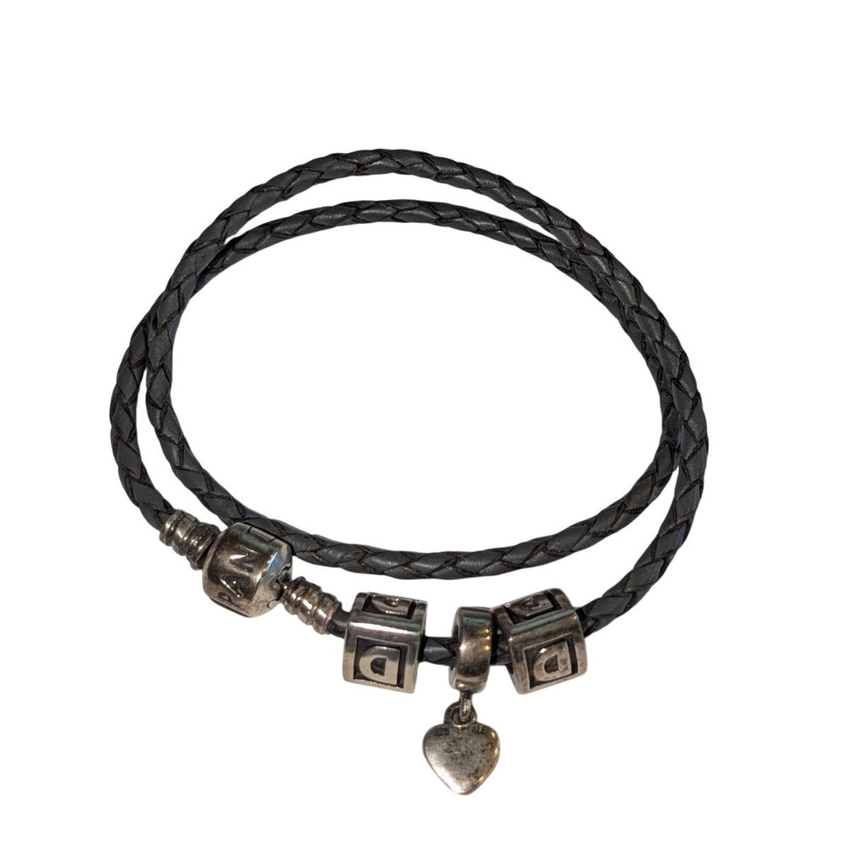 Genuine Pandora 925 Sterling Dark Brown Double Braided Leather Wrap Bracelet