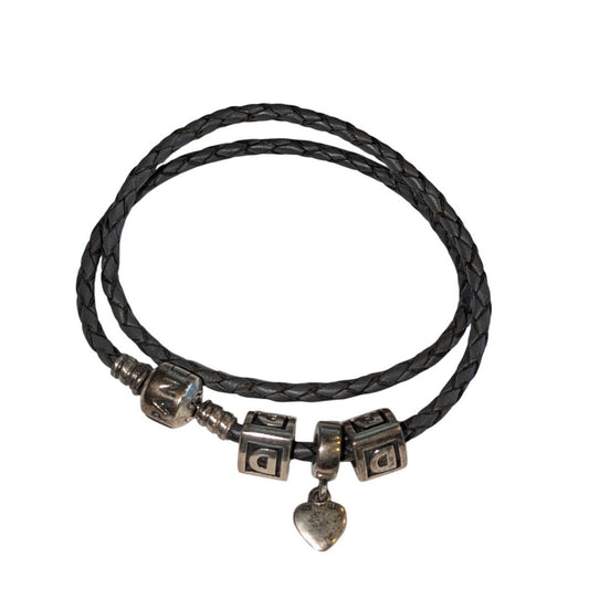 Genuine Pandora 925 Sterling Dark Brown Double Braided Leather Wrap Bracelet