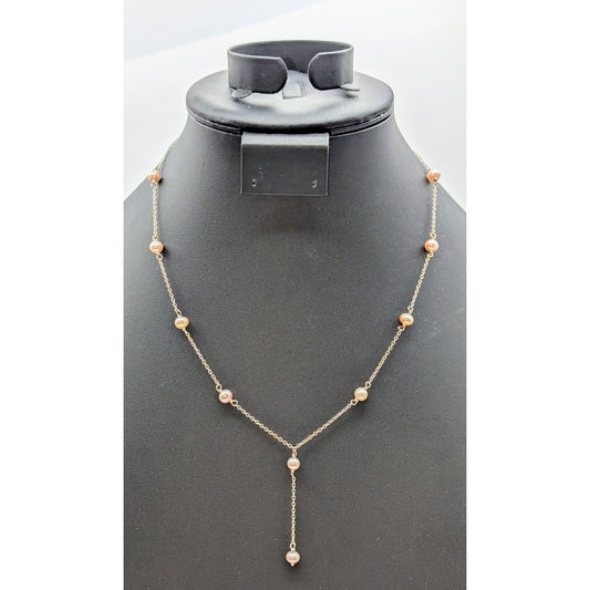 Genuine Pearl 925 Sterling Silver Chain 'Y' Drop 15.5"-18.5" Necklace