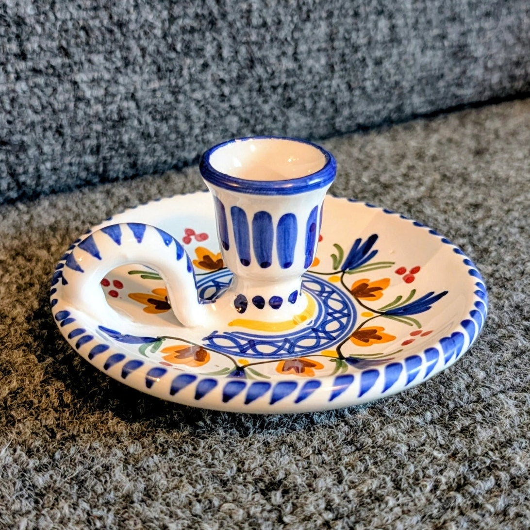 Signed De la Cal Barreira Colorful Pottery Candlestick Holder