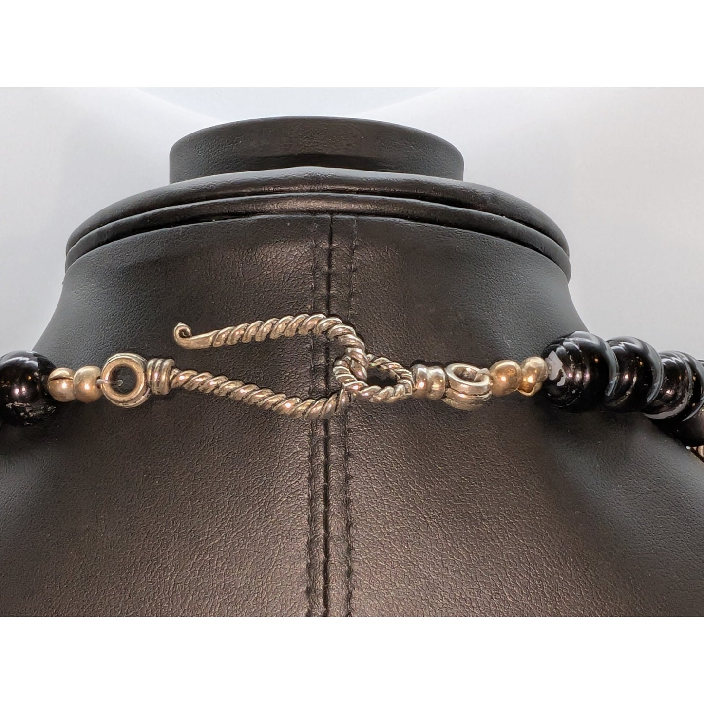Chunky Heavy Blackened Silver Tone Black Ball Caged Bead Hook Clasp 22" Necklace