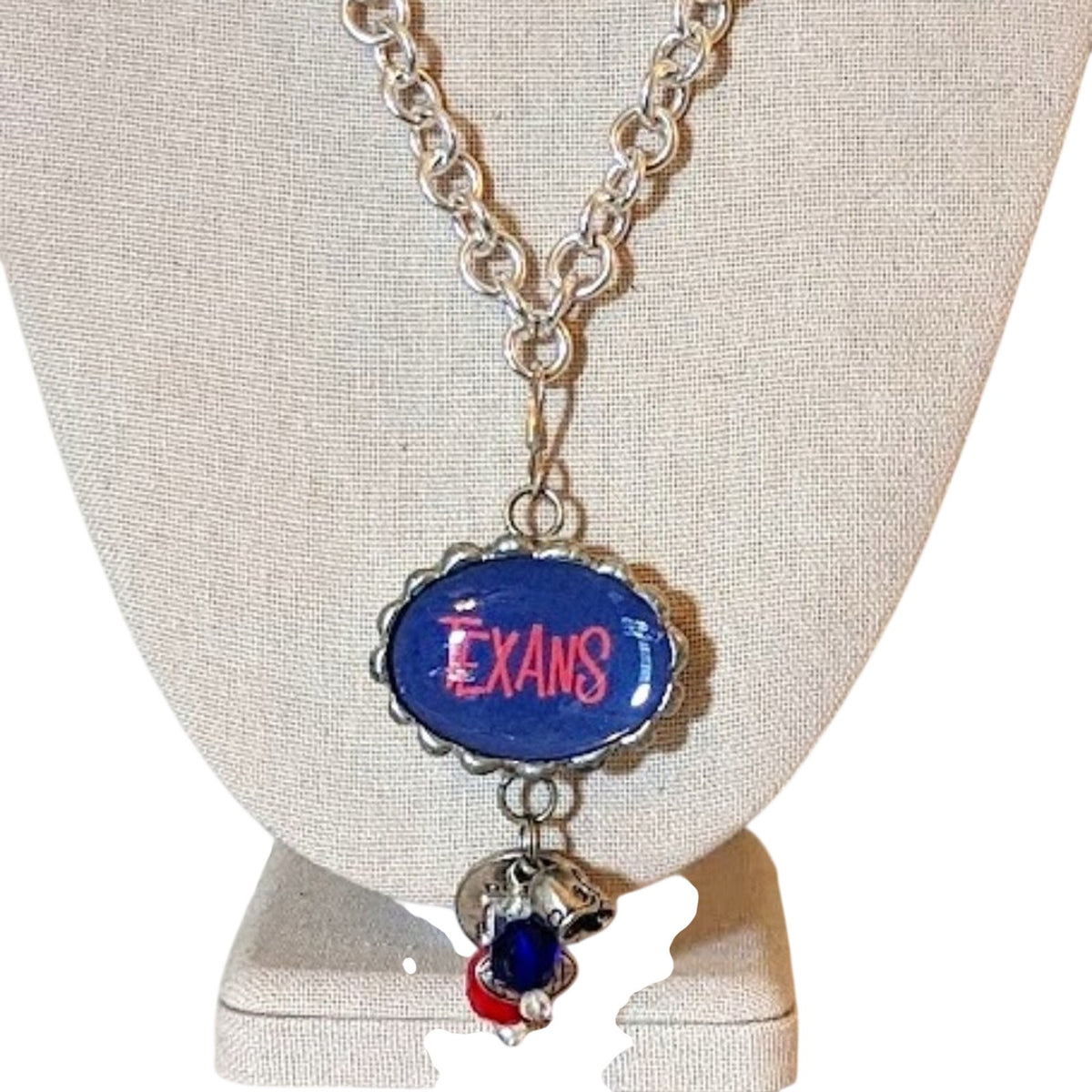 Texans One of a Kind Team Spirit Pendant on Silver Rolo Link Toggle Chain