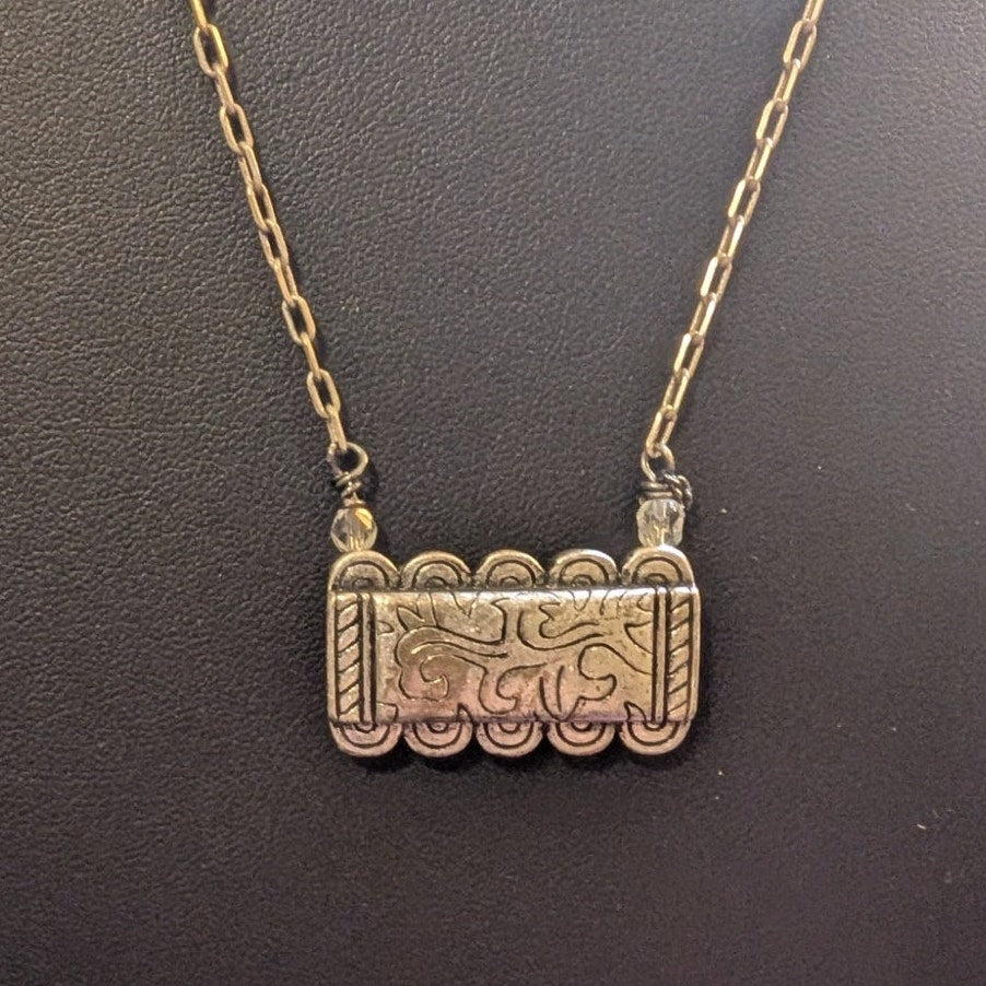Coldwater Creek Silver Tone Etched Swirl Bar Necklace