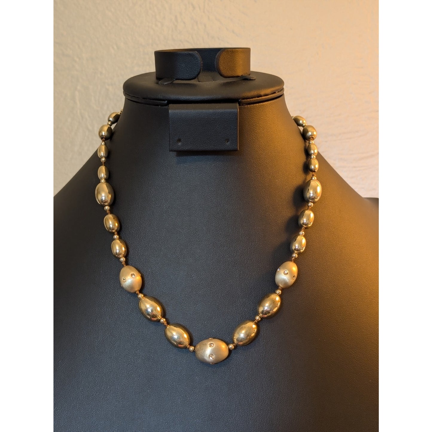 Polished Gold Tone & Crystal Brushed Gold Tone Beaded Necklace