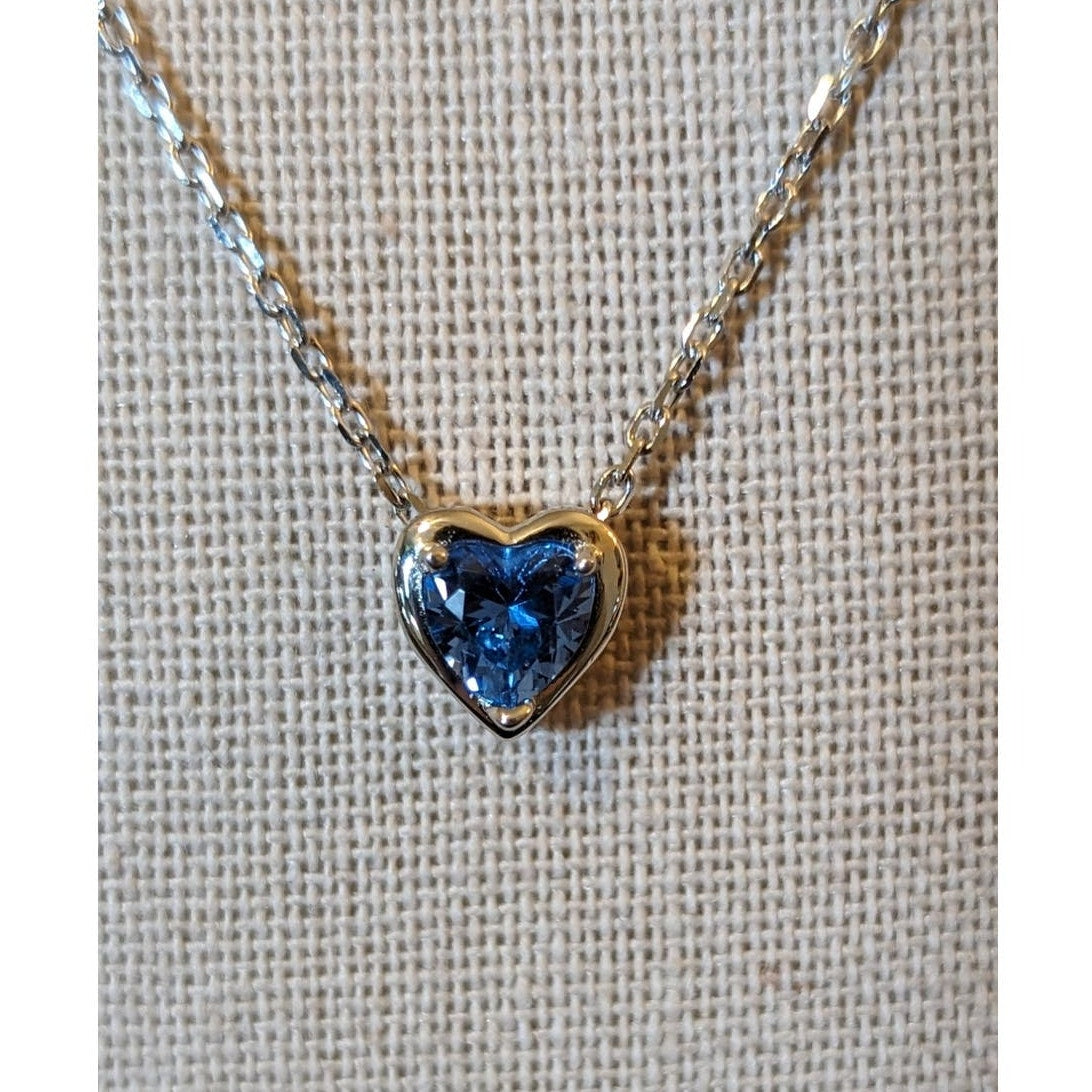 Blue Gemstone Heart Pendant Marked Sterling 925 Chain Necklace