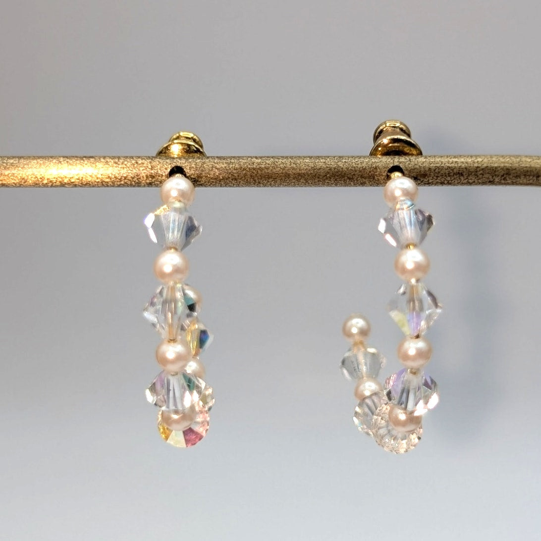 Bicone Crystal Faux Pearl Hoop Earrings
