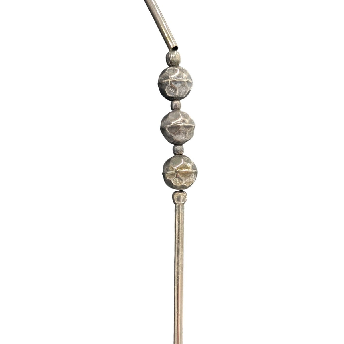 Vintage Hammered Round and Long Rod Bead Barrel Clasp Silver Tone Necklace