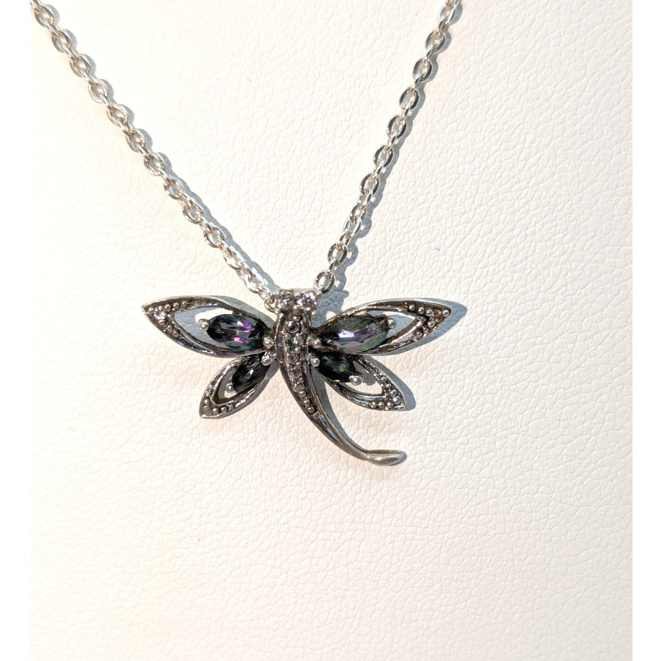 925 Sterling Silver Mystic Topaz & CZ Butterfly Pendant 20" Necklace