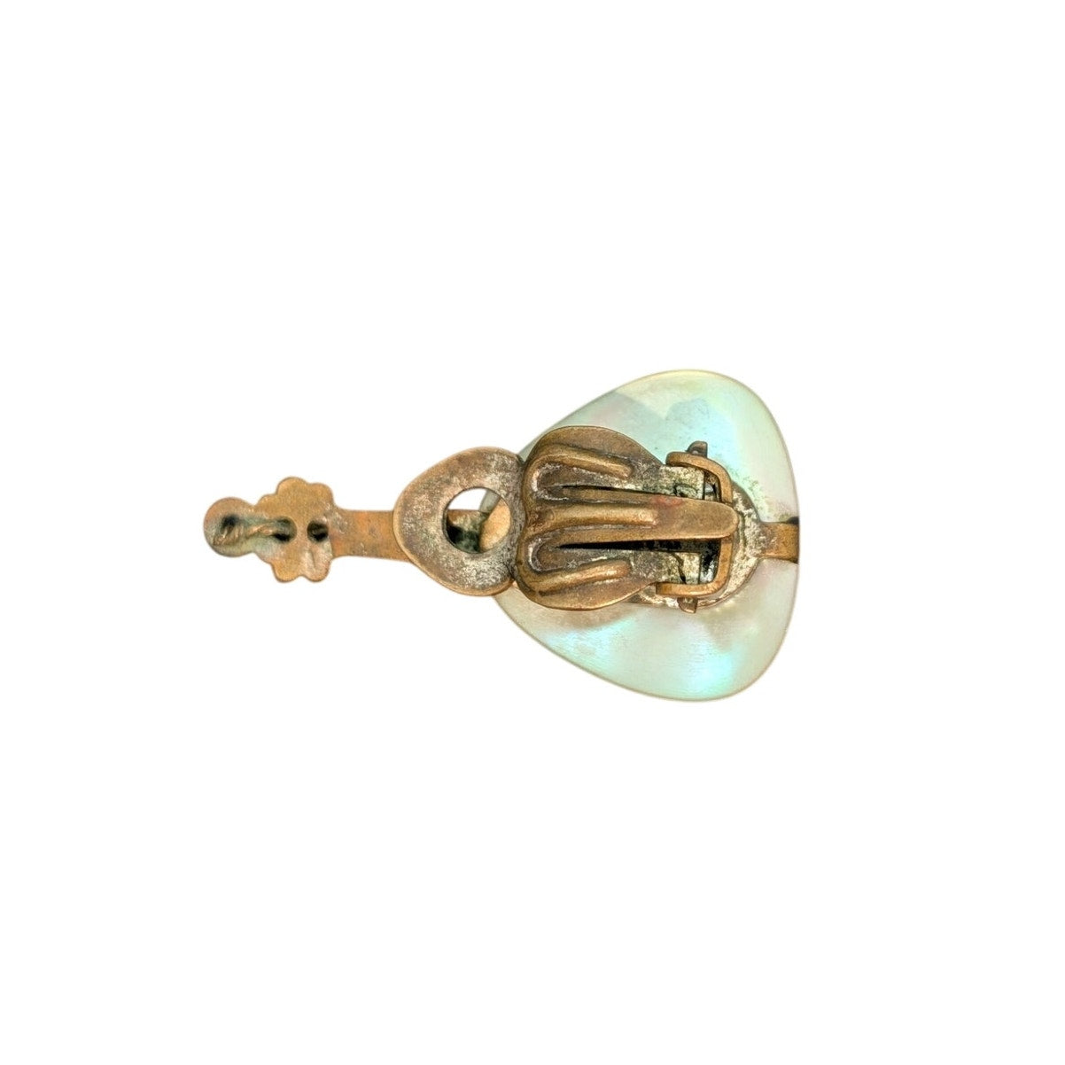 Vtg Single Mother of Pearl Gold Plated Mandolin Germany Made Clip On Earring
