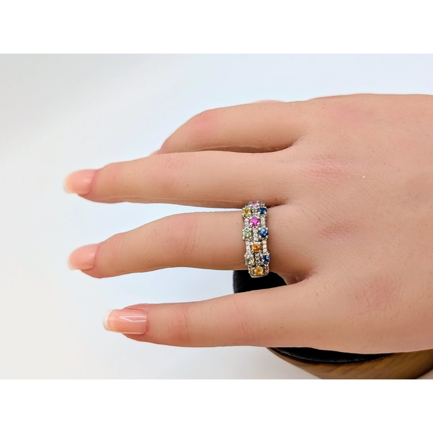 925 Sterling Silver Spinel Topaz & Diamond Ring Size 8