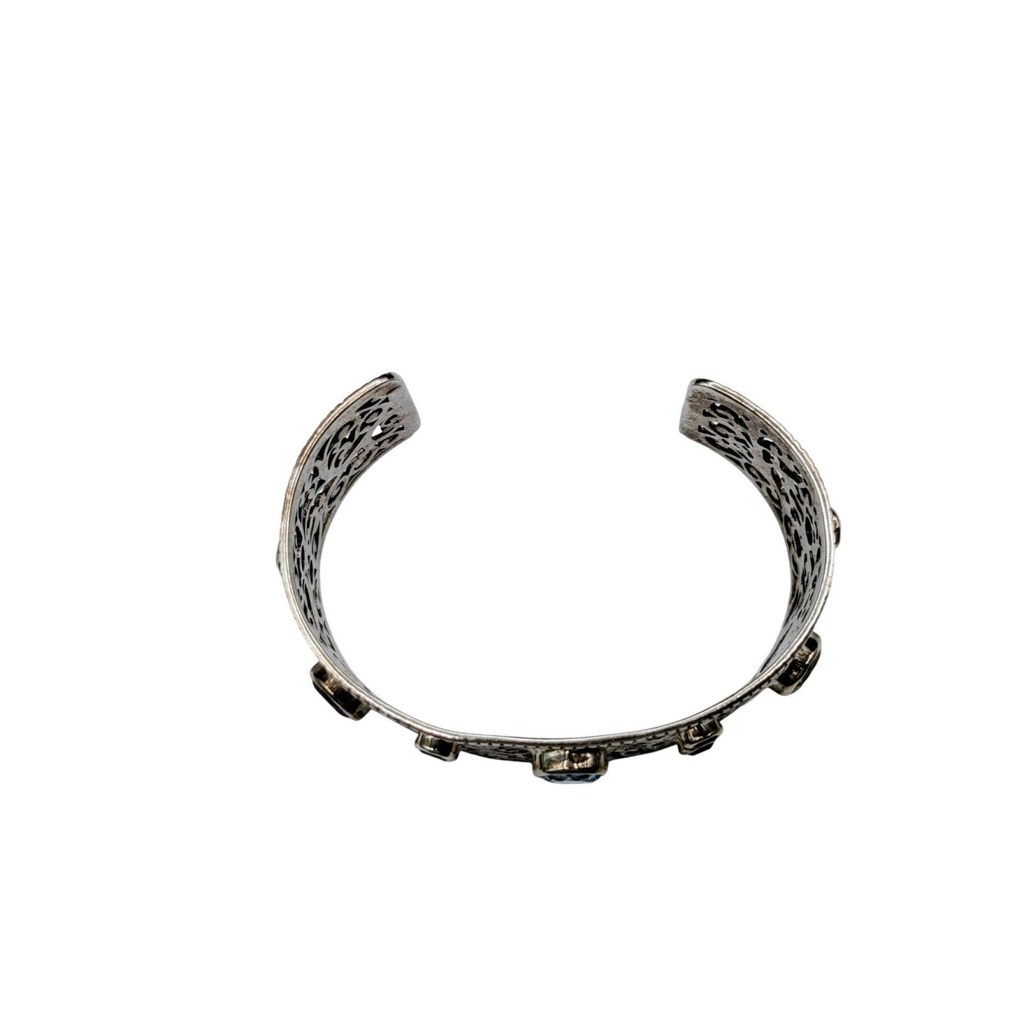 Samuel Benham 925 Sterling Bezel Set Multi-Gemstone Scroll Cuff Bracelet 40.69g