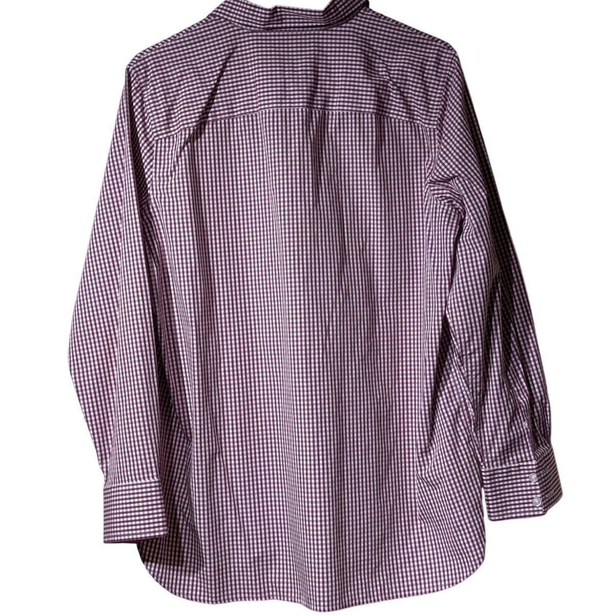 Lands' End Burgundy Check No Iron Supima Popover Long Sleeve Half Button Tunic