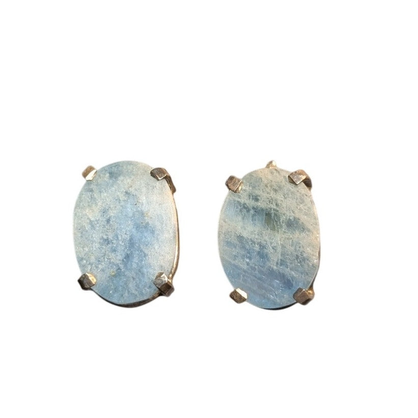Vintage Raw Cut Aquamarine Sterling Silver Post Earrings