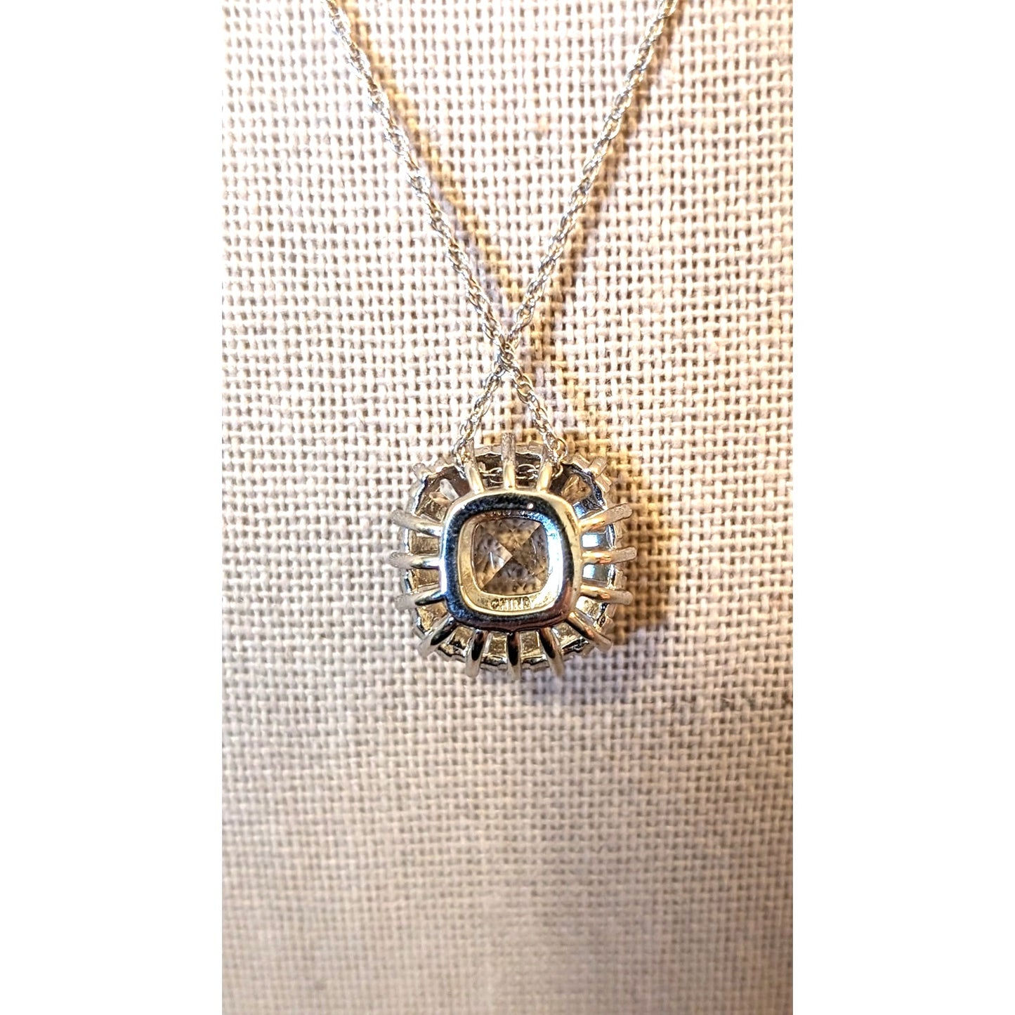 Large Square Cushion Cut Surrounded by Baguette White Sapphires on 925 Chain