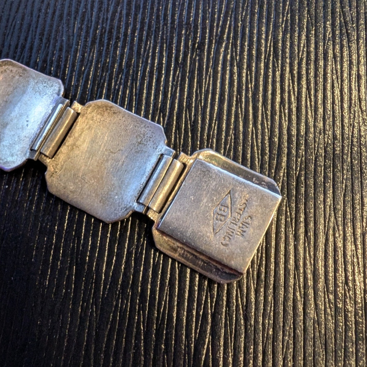 Vintage Siam Niello Sterling Silver Signed BB Sterling Panel Link Bracelet