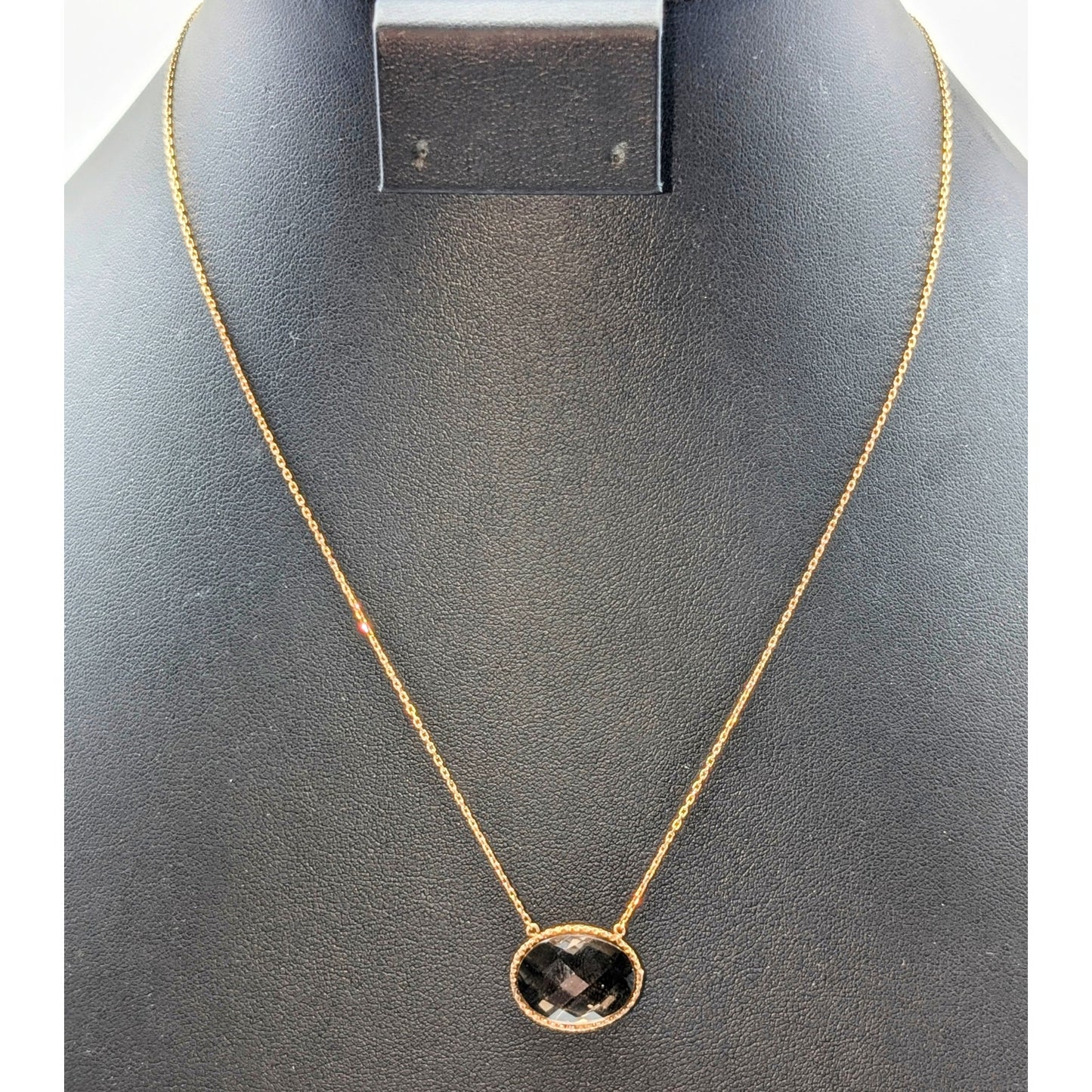 925 Sterling Gold Vermeil Faceted Bezel Set Smoky Quartz Pendant Chain Necklace