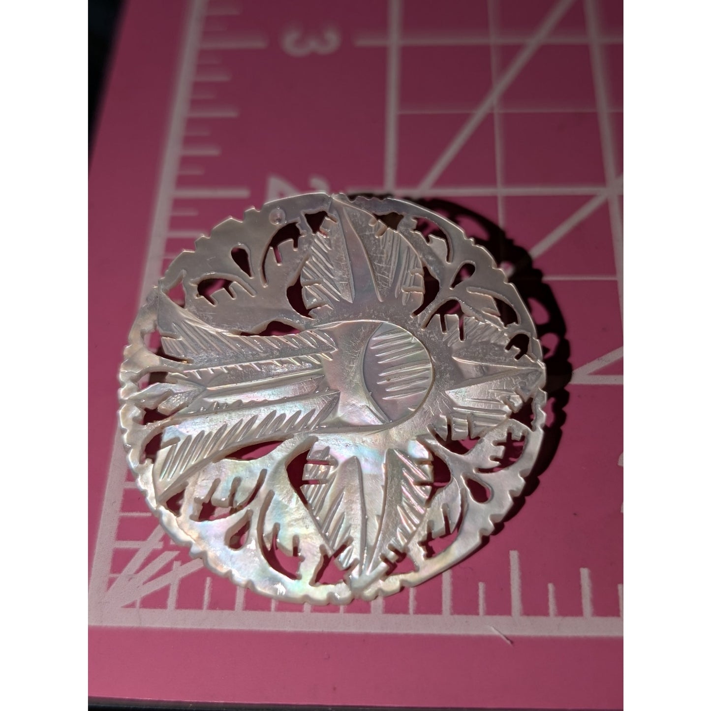 Vintage Hand Carved Orchid Flower Mother of Pearl Bethlehem Brooch