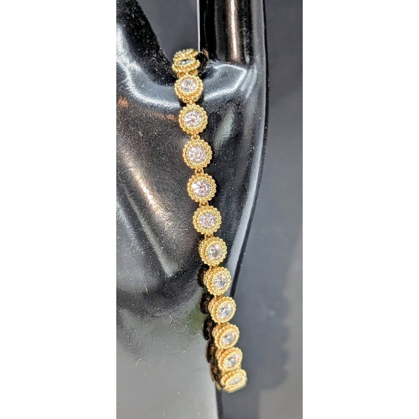 Vintage 925 Vermeil Round Beaded Bezel Set CZ Tennis Bracelet