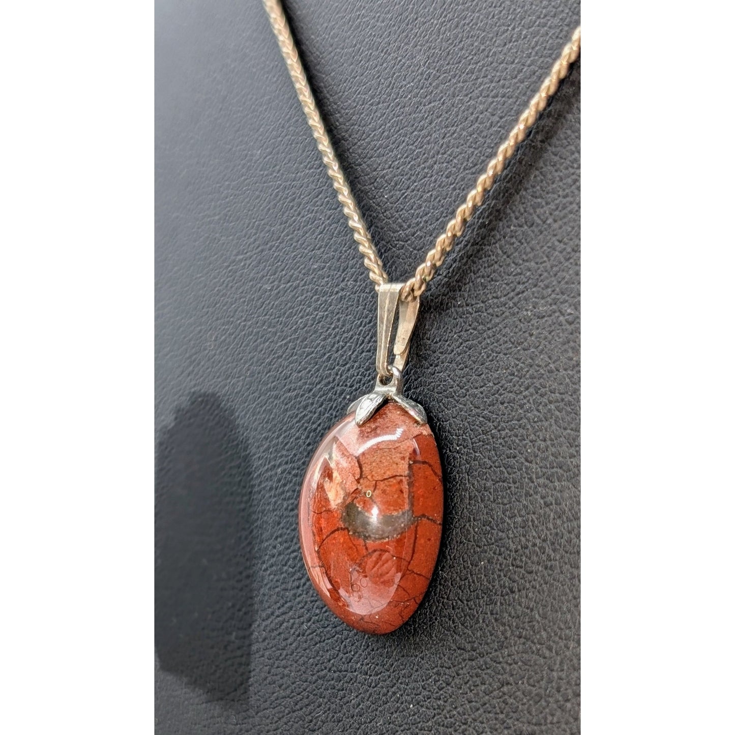 Vintage 925 Sterling Silver Jasper Cabochon Pendant 18" Necklace