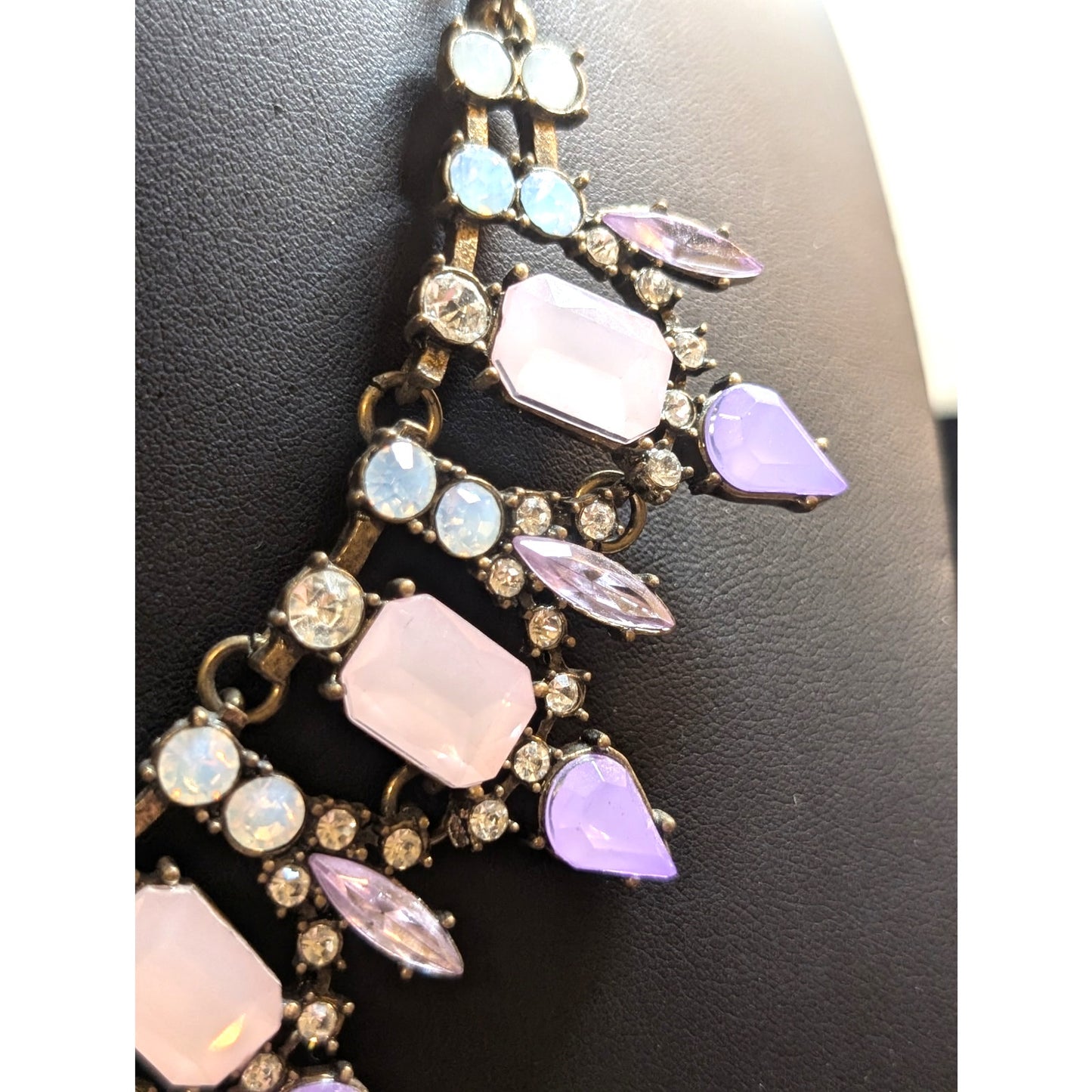 Purple Pink Rhinestone Bronze Metal Statement Necklace