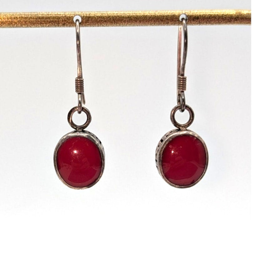 Retired Silpada 925 Sterling Silver Filigree Red Cabochon Stone Drop Earrings