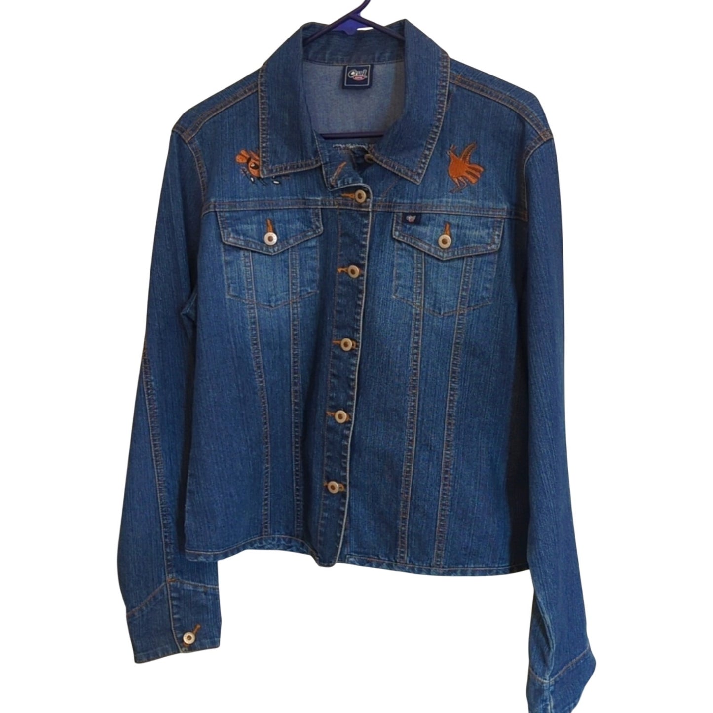 Cruel Girl Jean Jacket/Shacket With Navajo Embroidered Native American Figures