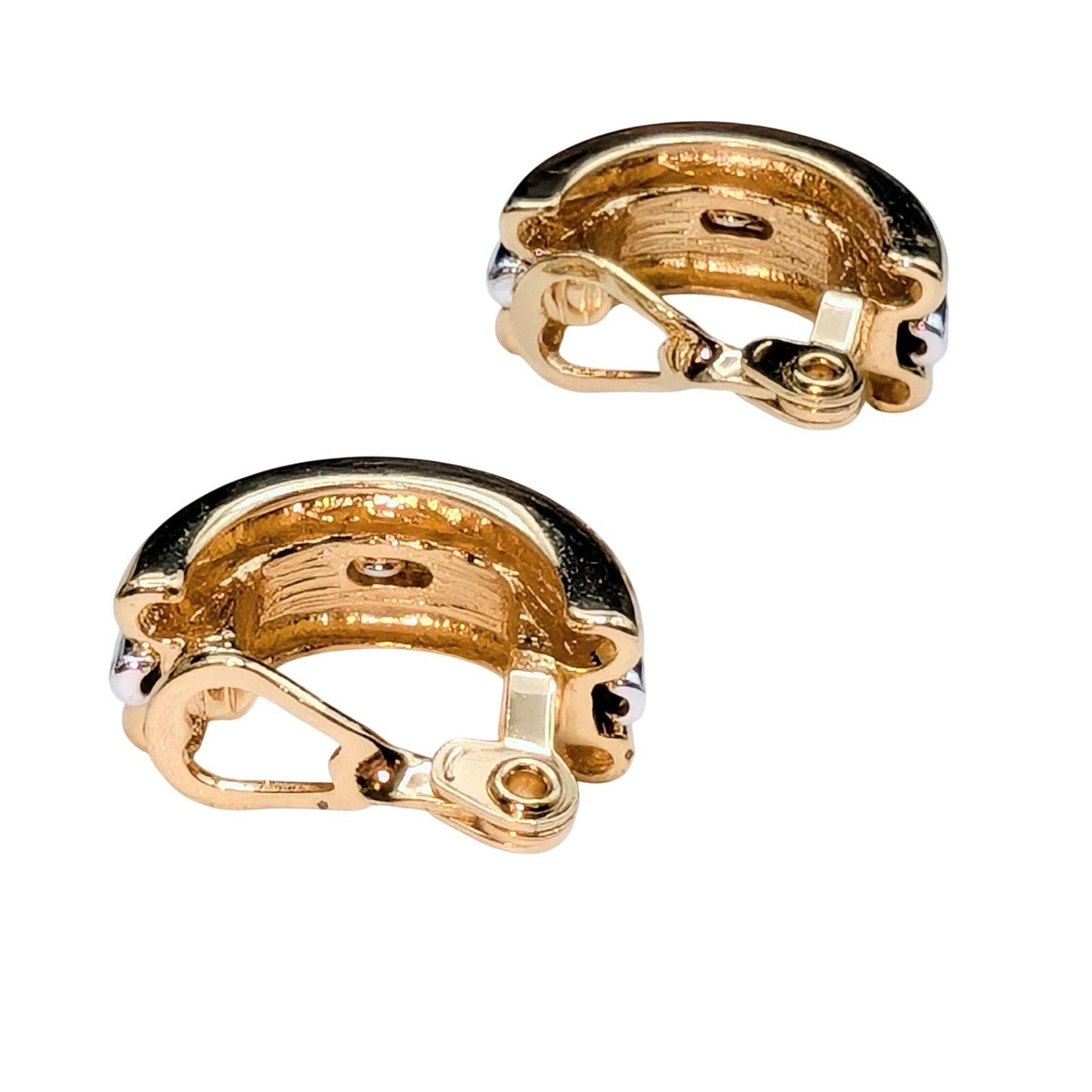 Vintage Bold Chunky Two Tone Half Hoop Clip On Earrings