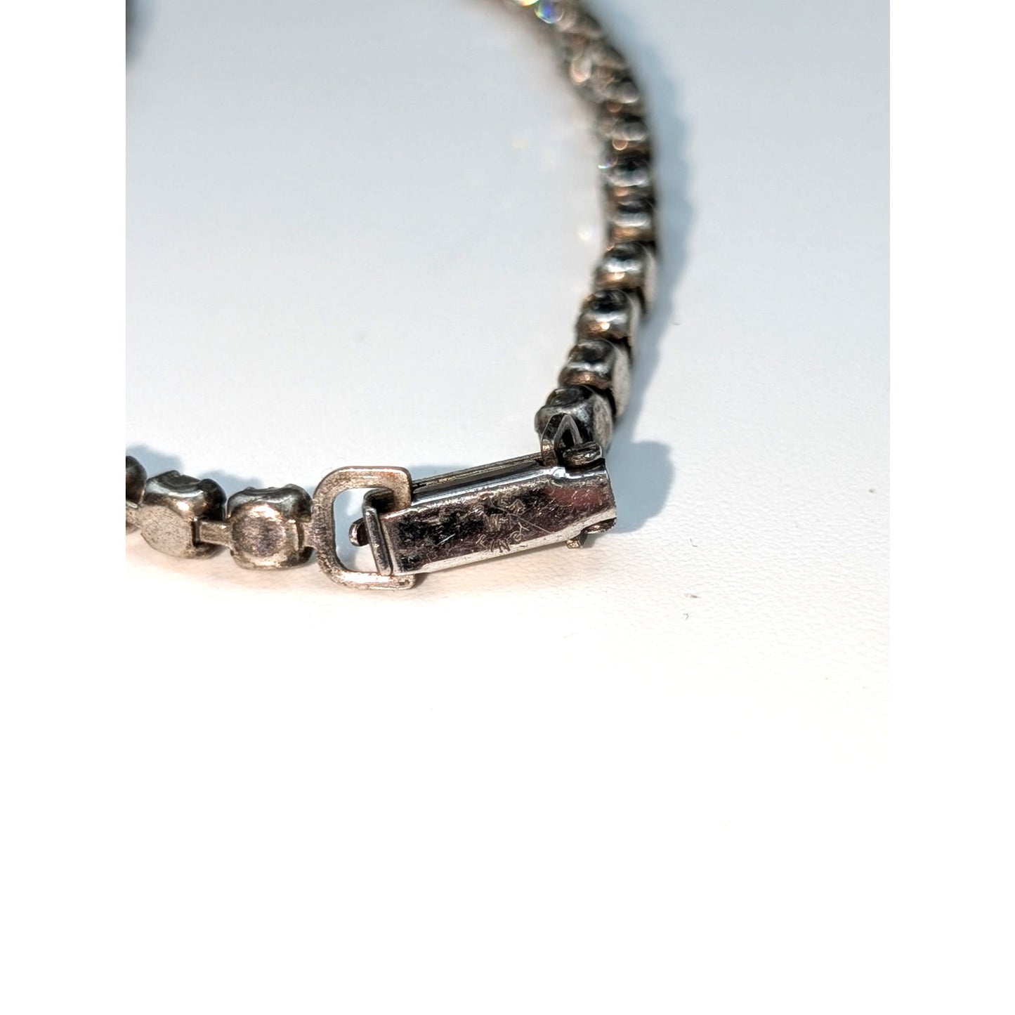 Vintage Marked WH Sterling Silver Crystal Fold Over Clasp 17.5" Necklace