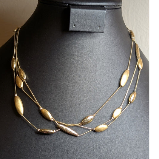 Layered 3-Strand Oval Brushed & Polished Gold Tone Toggle Clasp Chain Necklace